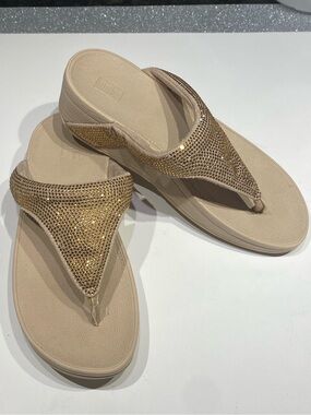 Fitflop Women's Lulu Crystal Embellished Latte Beige Sandals Sz6